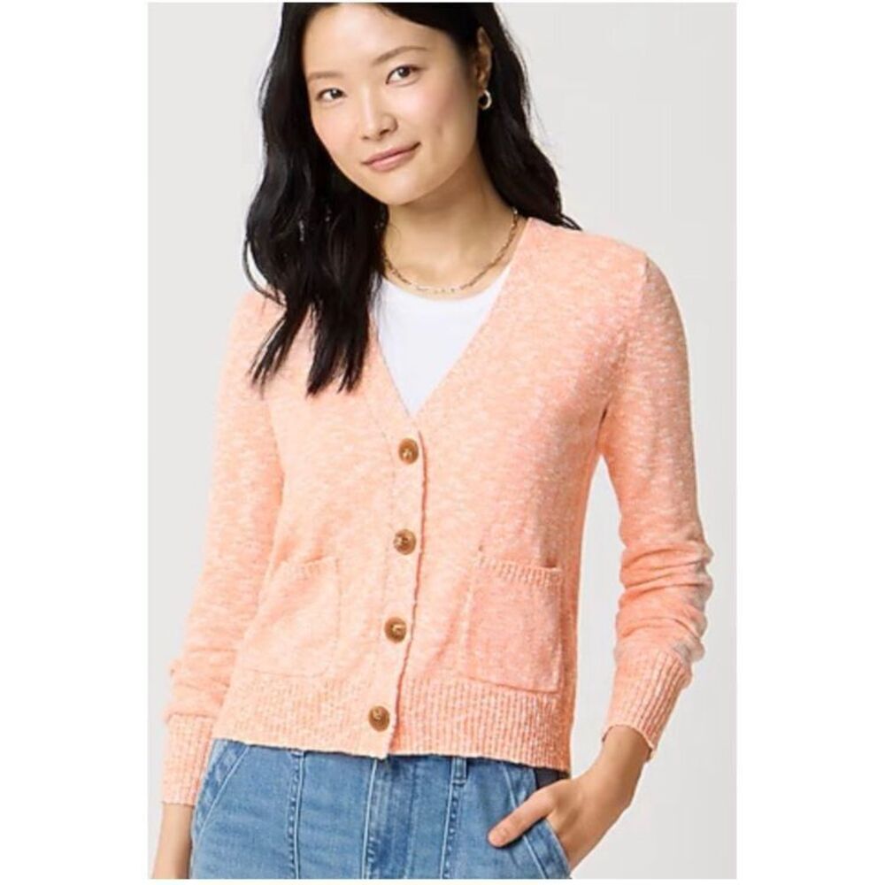 J Crew V-Neck Button Salmon Long Sleeve Knit Cardigan Cotton Blend Sm #776